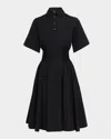 Loewe Short-sleeve Cinched-waist Poplin Midi Shirtdress In Black
