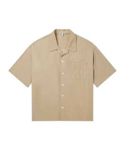 Loewe Camp-collar Anagram-detailed Cotton-twill Shirt In Brown