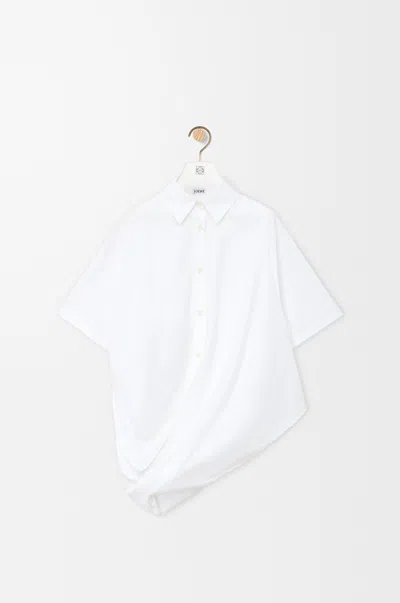 Loewe Draped Cotton Shirt Asymmetrical Hem Design In White