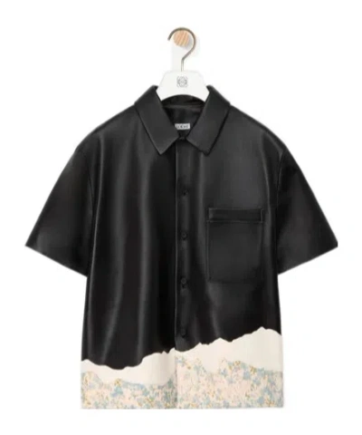 Loewe Short Sleeve Shirt In Nappa Lambskin In Black