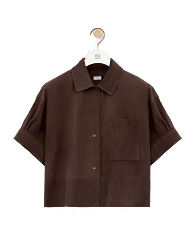 Loewe Short Sleeve Shirt In Suede Goatskin In Brown