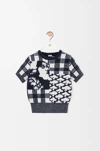 Loewe Short Sleeve Sweater In Wool Size:xs For Woman In Navy/white