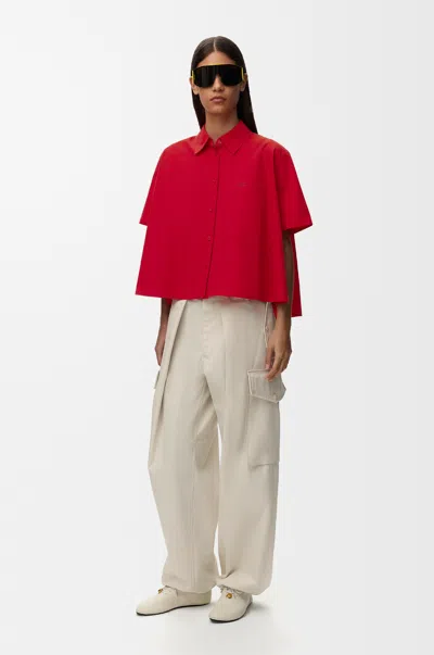 Loewe Womens Red Logo Short-sleeve Cotton-blend Trapeze Shirt