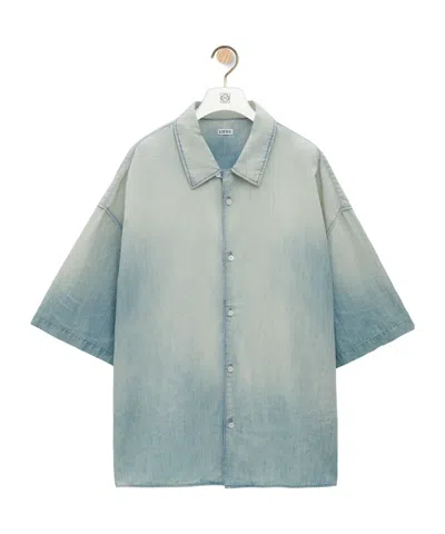 Loewe Short-sleeved Cotton And Linen Shirt In Gray