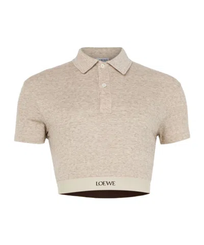 Loewe Cropped Silk And Cotton Polo Shirt In Beige