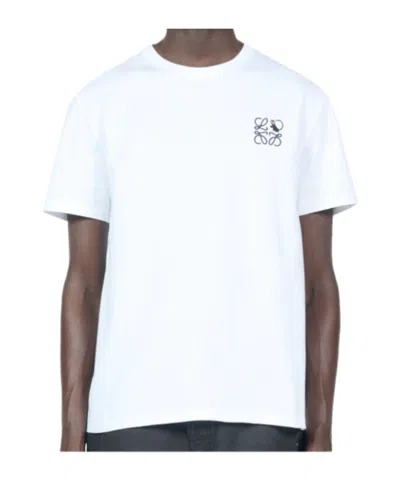 Loewe Logo Embroidered Crewneck T-shirt In White