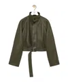 Loewe Womens Khaki Green Belted-hem Leather Jacket In Green