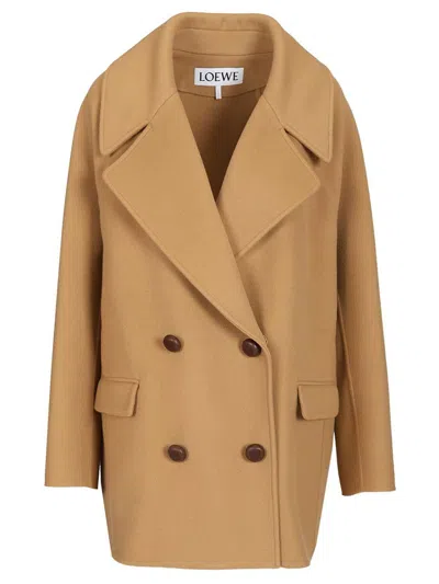 Loewe Short Wool Coat Coats Beige In Brown