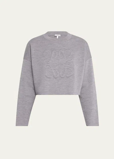 Loewe Short Wool Sweater With Anagram Detail In Light Grey