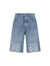 Loewe Anagram Frayed Denim Shorts In Blue