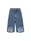 Loewe Anagram-embroidered Wide-leg Denim Shorts In Blue