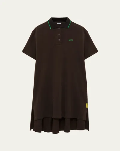 Loewe Short-sleeve Cotton Pique High-low Polo Dress In Brown