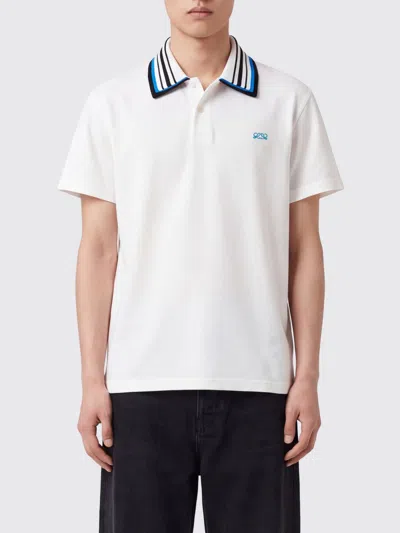 Loewe Short-sleeved Cotton Polo Shirt With Contrast Logo And Striped Collar In White