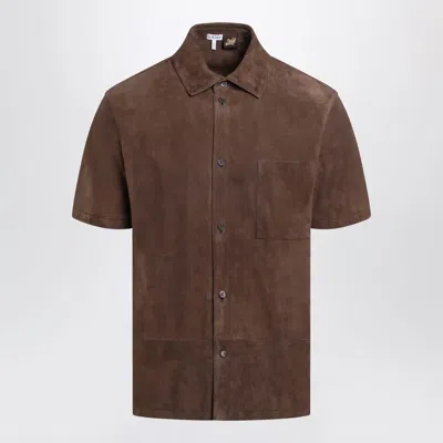 Loewe Shortsleeved Shirt In Dark Brown Suede Goatskin In Multi