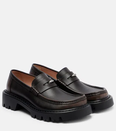 Loewe Sierra Brushed Leather Loafers In Black