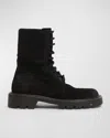 Loewe Sierra Suede Lace-up Combat Boots In Black