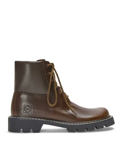LOEWE SIERRAIN MILITARY ANKLE BOOTS VEGETABLE TANNED CALFSKIN