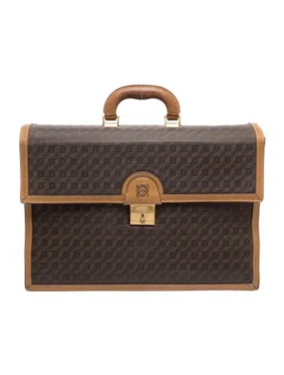 Pre-owned Loewe Signature Briefcase Vintage In Brown