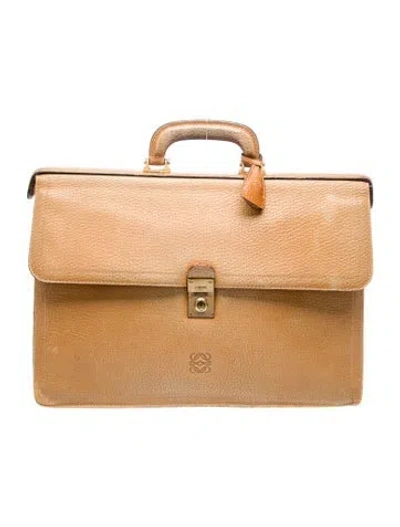 Pre-owned Loewe Signature Briefcase Vintage In Neutral