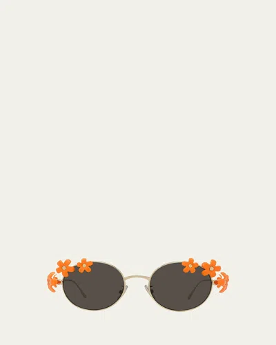 Loewe Signature Floral Metal Sunglasses In Gold/brown/white