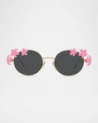 Loewe Signature Floral Metal Sunglasses In Gray