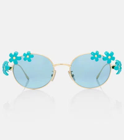 Loewe Signature Floral Oval Sunglasses In Metallic