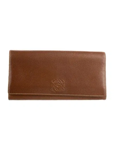 Pre-owned Loewe Signature Logo Leather Continental Wallet In Brown