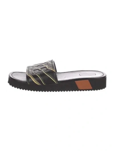 Pre-owned Loewe Signature Logo Leather Slides In Black