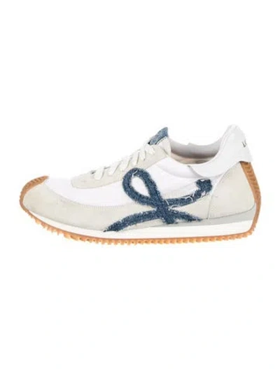 Pre-owned Loewe Signature Logo Suede Athletic Sneakers In White