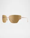 Loewe Signature Metal & Nylon Shield Sunglasses In Gold Brown Mirror