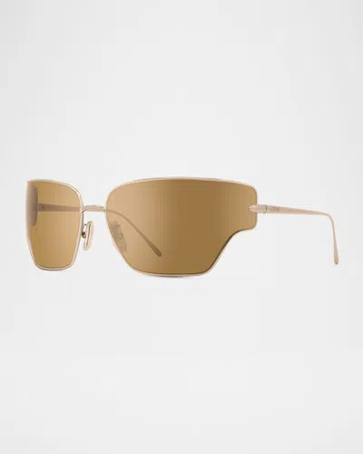 Loewe Signature Metal & Nylon Shield Sunglasses In Gold Brown Mirror