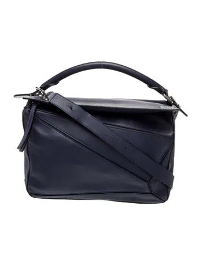 Pre-owned Loewe Signature Puzzle Medium In Blue