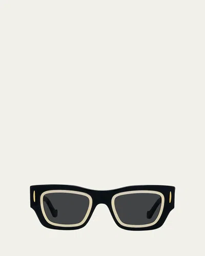 Loewe Signature Square Acetate Sunglasses In Shiny Black Smoke