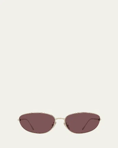 Loewe Signature Wrap Around Metal Sunglasses In Metallic