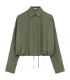 Loewe Womens Khaki Green Balloon Drawstring-hem Silk-blend Shirt In Green