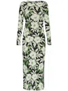 Loewe Midi Floral Patterned Dress With Long Sleeves In Green