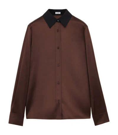 Loewe Silk-blend Long-sleeve Shirt In Brown