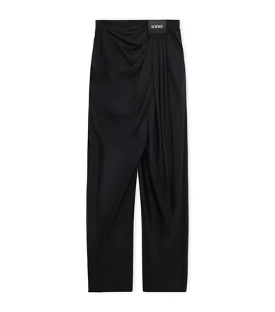 Loewe Silk Draped Wide-leg Trousers In Black