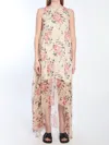 Loewe Floral Print Silk Dress Asymmetrical Construction In Pink