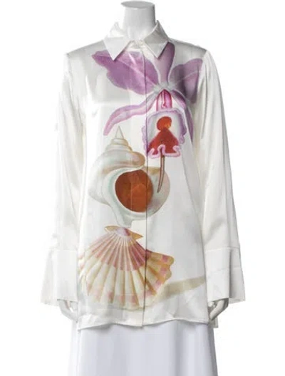 Pre-owned Loewe Silk Floral Print Blouse In Neutral