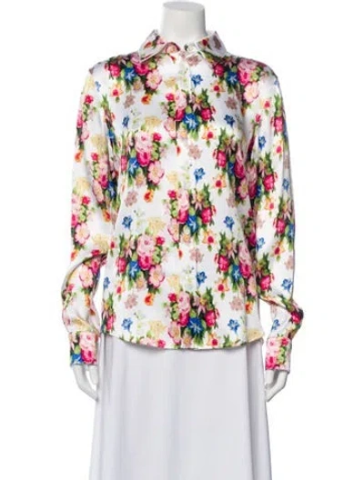 Pre-owned Loewe Silk Floral Print Blouse W/ Tags In White