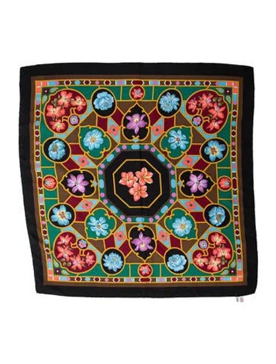 Pre-owned Loewe Silk Floral Print Scarf In Black