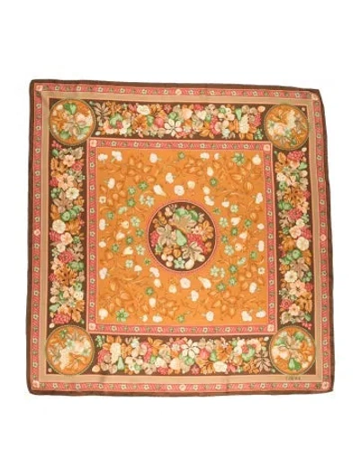 Pre-owned Loewe Silk Floral Print Scarf In Orange