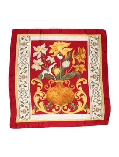 Pre-owned Loewe Silk Floral Print Scarf In Red