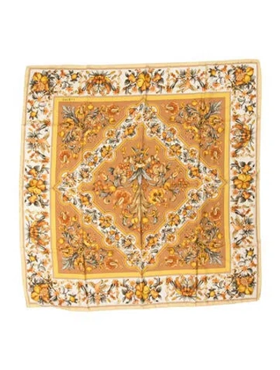 Pre-owned Loewe Silk Floral Print Scarf In Yellow