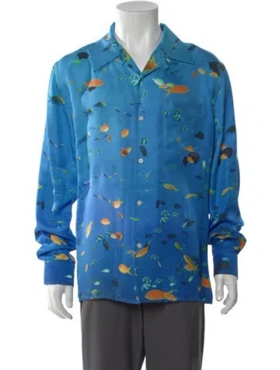 Pre-owned Loewe Silk Graphic Print Shirt In Blue