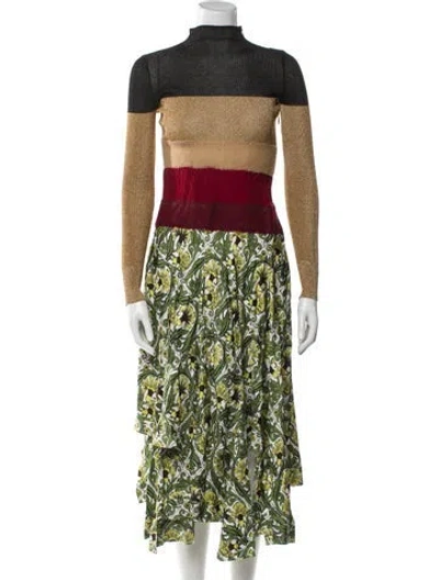 Pre-owned Loewe Silk Long Dress In Green