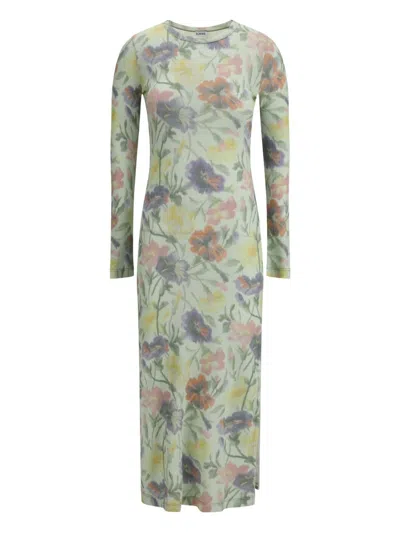 Loewe Ribbed Floral-print Silk-blend Midi Dress In Green