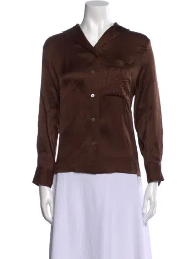 Pre-owned Loewe Silk Long Sleeve Button-up Top In Brown