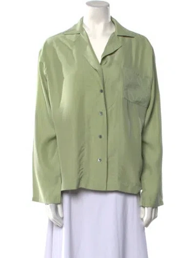 Pre-owned Loewe Silk Long Sleeve Button-up Top In Green